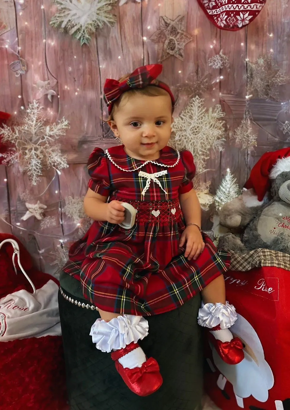 Smocked Heart Tartan Dress & Alice band